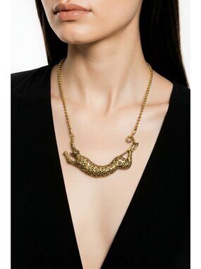 Gold-Tone Jaguar Pendant Necklace With Adjustable Chain